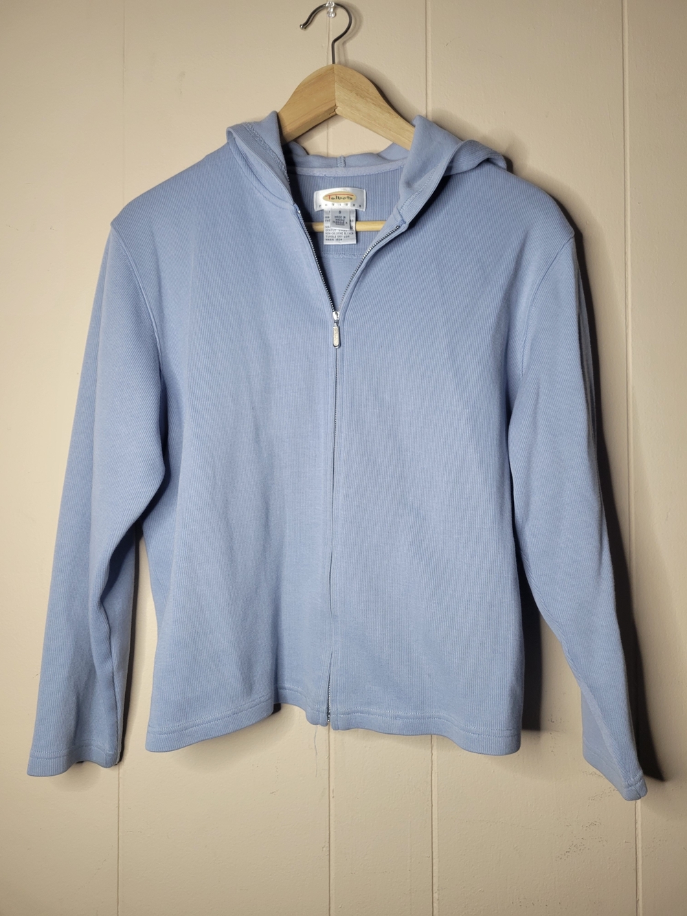 Talbots Petites Women's Cotton Hooded Full-Zip Sweater Small Blue